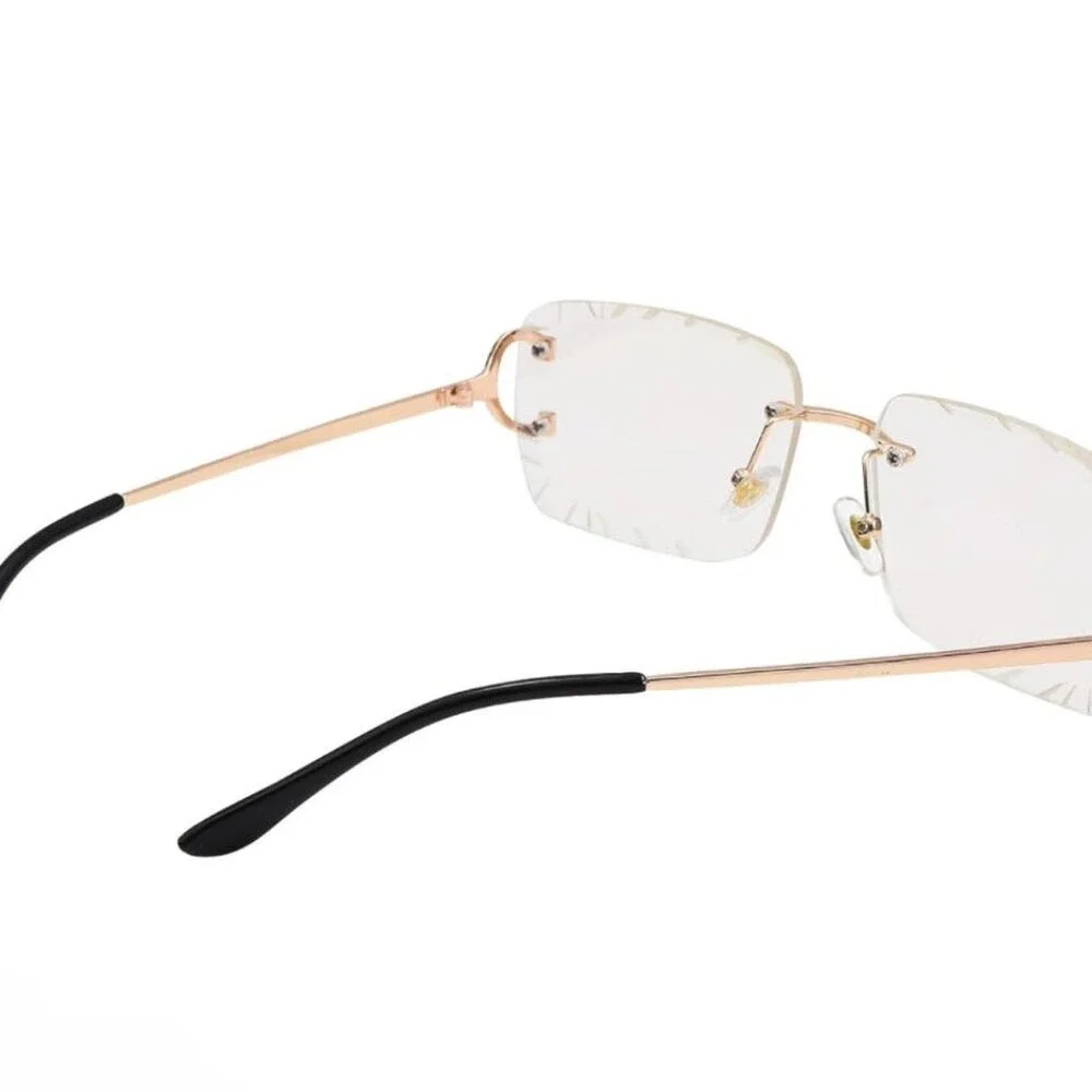 Clear Lens Sunglasses Men Women Shades Frameless‎ Diamond Cut Eye Wear Eye Glass
